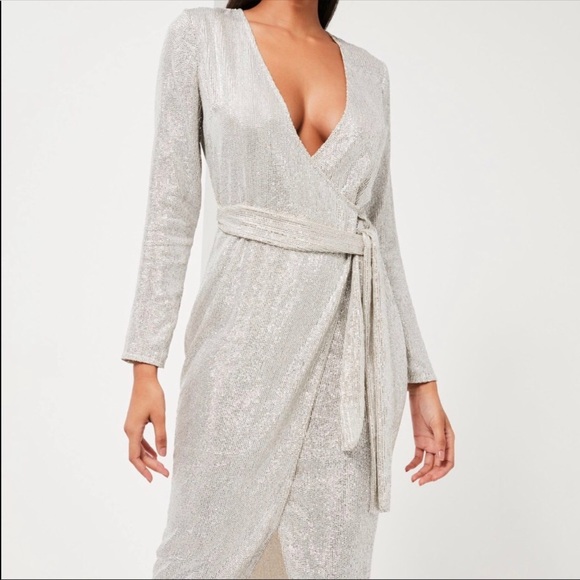 silver sparkle wrap dress